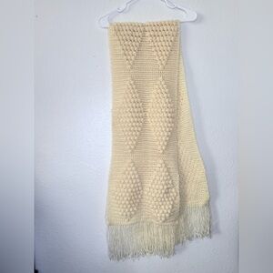 Hand Knit Chunky Cozy Diamond Bobble Cream Winter Scarf